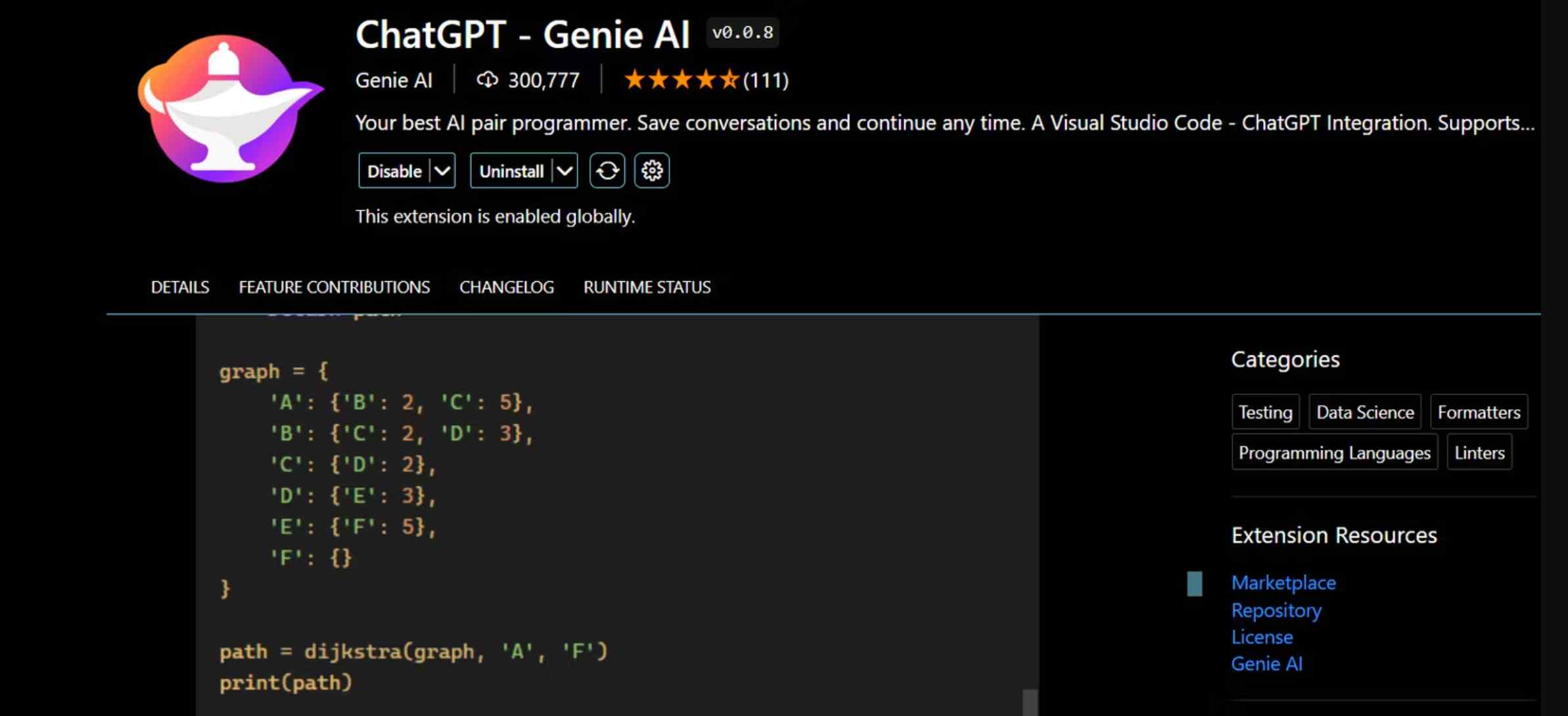 Genie AI is another excellent ChatGPT extension for VS Code.